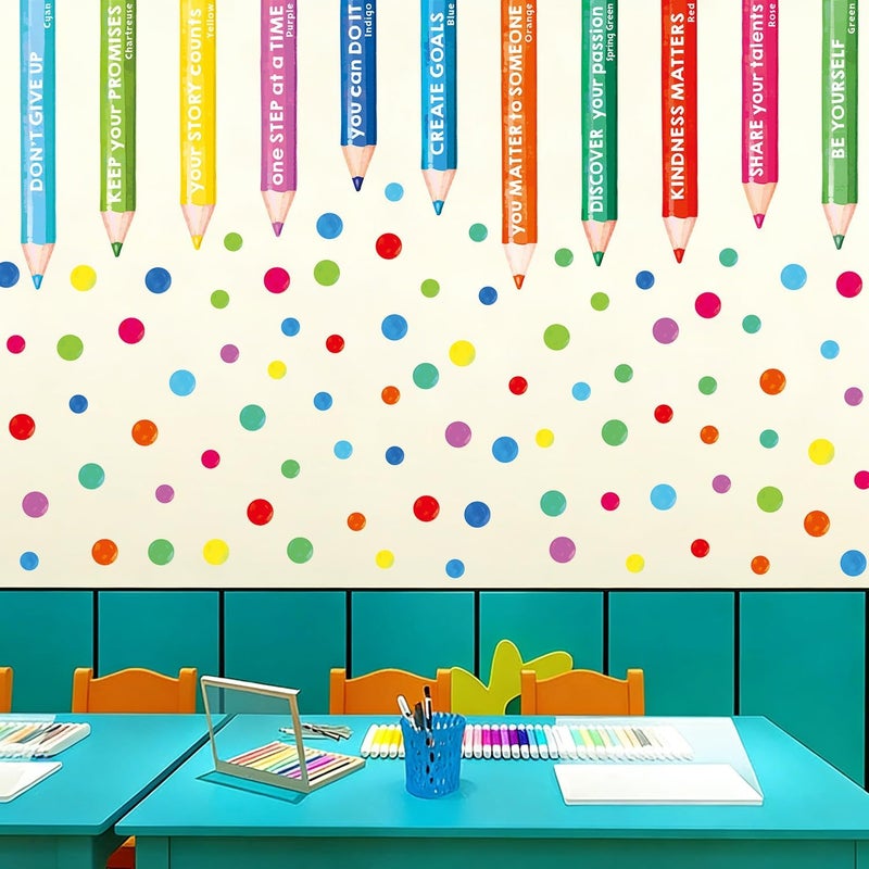 Kasubeso Inspirational Wall Decals, Multicolor Pencils Polka Dots Wall Stickers, Peel and Stick Motivational You Can Do It Wall Decor for Playroom Classroom Nursery Preschool Decoration - Image 5